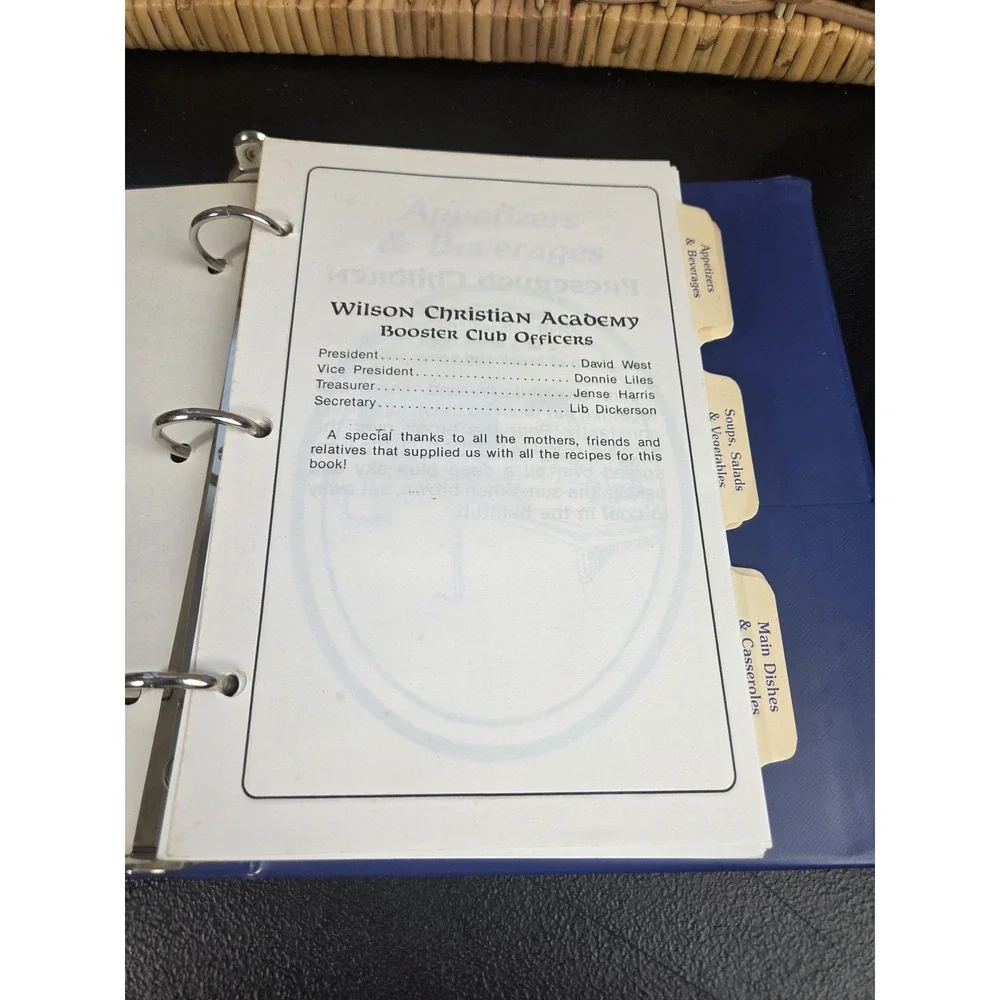 Wilson Christian Academy Cookbook Wilson, North Carolina 1989 3 Ring Binder